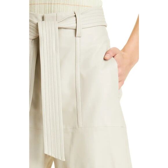 VINCE Womens 100% Lamb Leather Belted Shorts Size 12 In Light Dove New NWT - Picture 9 of 16